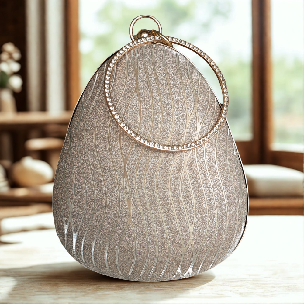 Slara Women's Designer Glitter Clutch Bag – Premium Crystal Ring Handle Party Purse
